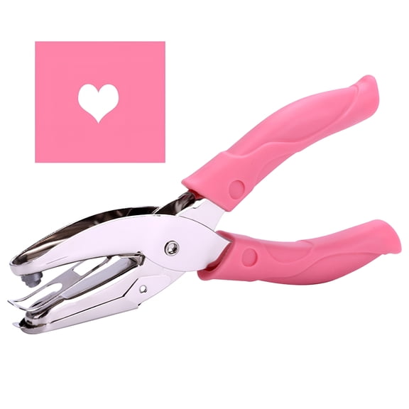 CCOCC 1 Pack 6.37 Inch Length Heart Shape Hole Handheld Single Paper Hole Punch,Puncher with Pink Soft Thick Leather Cover,Heart Hole Punch