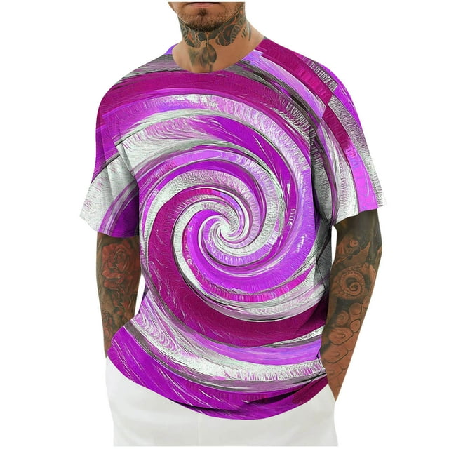 Mens Camisas de Manga Corta Impresión Casual Deportes Cuello Redondo Blusa, Poliéster Ligero para la Primavera Verano Al Aire Libre Uso Diario