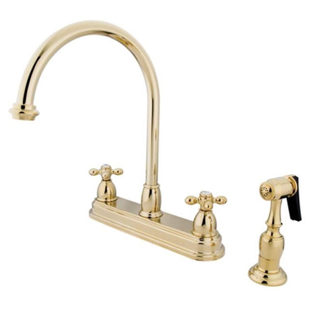 Kingston Brass KB3752AXBS Restoration Deck Mount Kitchen Faucet Cross Handle with Brass Sprayer 8-1/2-Inch Polished Brass