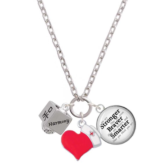 Delight Jewelry Silvertone Chinese Symbol Harmony Square Spinner - Red Heart Nurse Strong Zoe Necklace