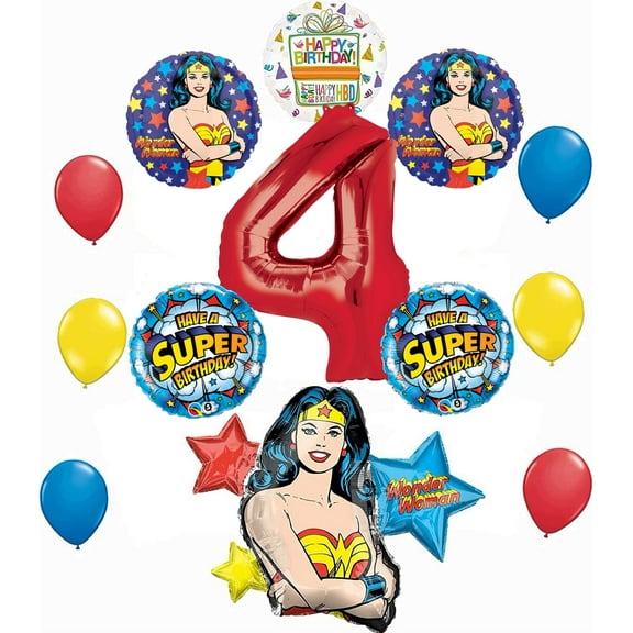 Wonder Woman 4th Birthday Party Supplies and Balloon Decorations