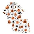 thumbnail image 5 of Orange Women's Pajama Set Satin Button Short Sleeve Tops Matching Cute Shorts Fall Pjs Sets 2026 Funny Ghost Pumpkin Print Costumes S, 5 of 5