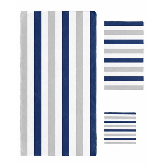 Navy Blue Grey Bath Towels for Bathroom Set,Luxury Microfiber Towels Gifts for Women,Beach Kitchen Hand Hair Face Towel and Dish Washcloth,Farmhouse Watercolor Modern Geometric Towels Set