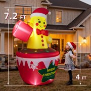 7.2ft Inflatable Hot Cocoa Mug with Gingerbread Man & LED Lights, Christmas Blow Up Outdoor Yard Decoration for Lawn Garden Holiday Party