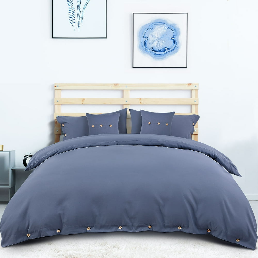 Unique Bargains Duvet Cover 5 Pieces Bedding Set Wooden Buttons with