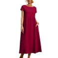 thumbnail image 3 of Laqbezok Women's Cotton Linen Blend Midi Dress, Short Sleeve Empire Waist Casual Sundress, A-Line Flowy Summer Gown with Pockets, 3 of 5