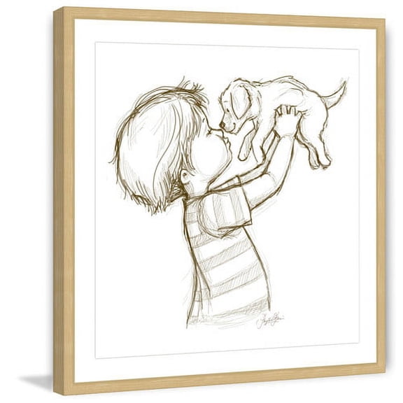 "Boy Loves Puppy" by Phyllis Harris Framed Painting Art Print