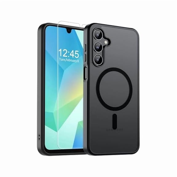Magnetic for Samsung Galaxy A16 5G Case with Screen Protector,(Compatible with MagSafe)(Military Grade Drop Protection) Slim Translucent Shockproof Phone Case,Black