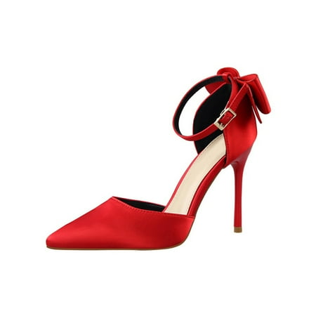 

Frontwalk Women Heeled Sandals Ankle Strap High Heels Stiletto Dress Sandal Party Lightweight Shoes Ladies Pointed-Toe D Orsay Pumps Red 10cm 8.5