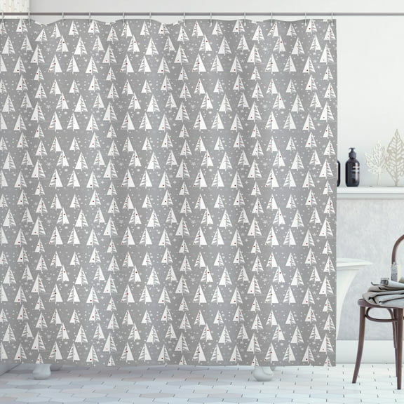 Ambesonne Christmas Tree Shower Curtain, Snowflakes Backdrop, 69"Wx75"L, Pale Taupe and Vermilion