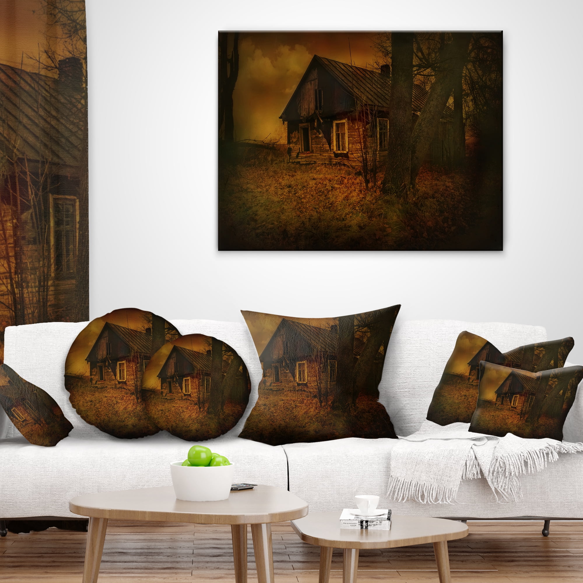 Designart Old House Landscape - Photography Throw Pillow - 12x20
