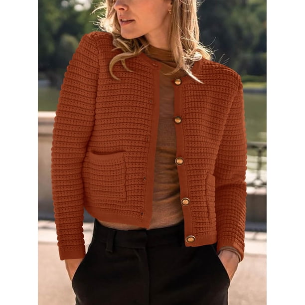 amiur button sleeve tight knit ブラウン Short-sleeved crochet cardigan - Women | MANGO Canada