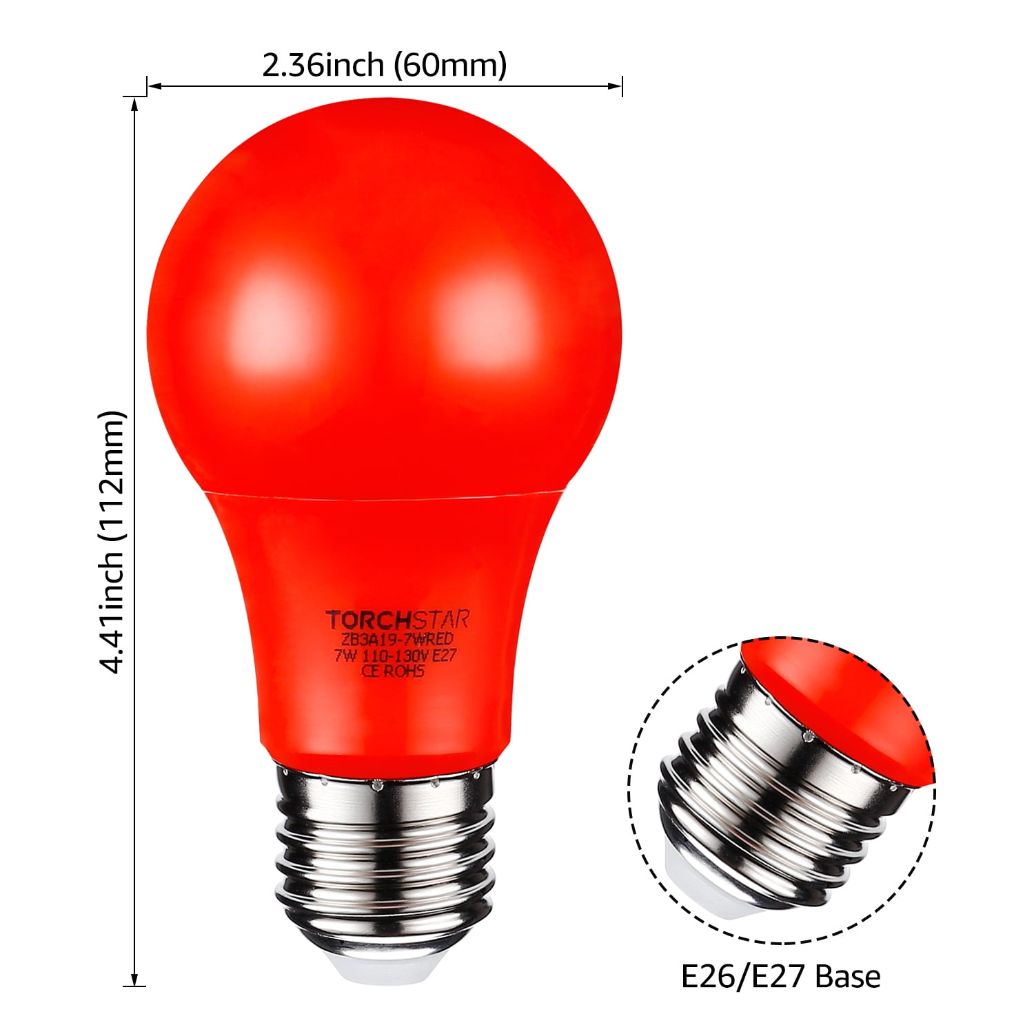 6 Pack Red LED A19 Colored Light Bulb, 7W, Medium E27 Base, Bedroom, Living Room, Baby’s Room Night Lights