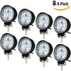 "Phenas 8Pcs 4"" 27W Round Spot LED Work Light Waterproof rate IP67 Super Bright Driving Light for ATV Jeep Wrangler 4x4 Rv Trailer Fishing Boat Tractor Truck, 2 Years Warranty"