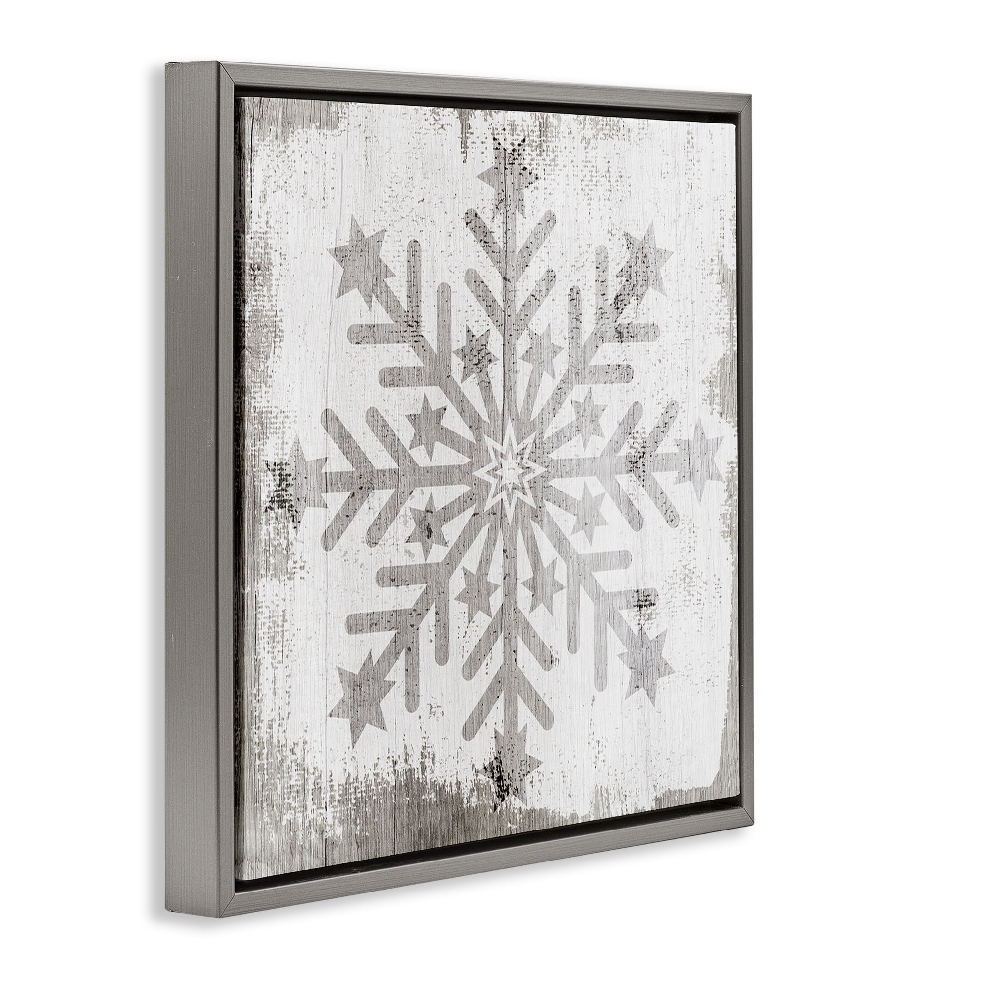 Stupell Industries Winter Snowflake Distressed Pattern Holiday Painting Gray Floater Framed Canvas Art Print Wall Art, 18 x 18