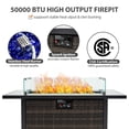 thumbnail image 3 of 44" Outdoor Propane Gas Fire Table with Lid & Glass Wind Guard - 50,000 BTU Wicker Base Fireplace for Patio, Garden, Backyard, All-Weather Outdoor Living, 3 of 11