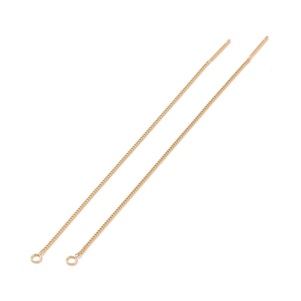 Ion Plating(IP) 304 Stainless Steel Stud Earring Finding Curb Chains Ear Thread with Loops Golden 109x1x0.4mm Hole: 1.7mm Pin: 0.7mm