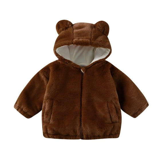 Efsteb Girls Winter Coats Fleece Jacket Cute Ear Hooded Warm Coats Zip Up Long Sleeve Thermal Coat Fall Winter Outerwear (Brown,4 Years)