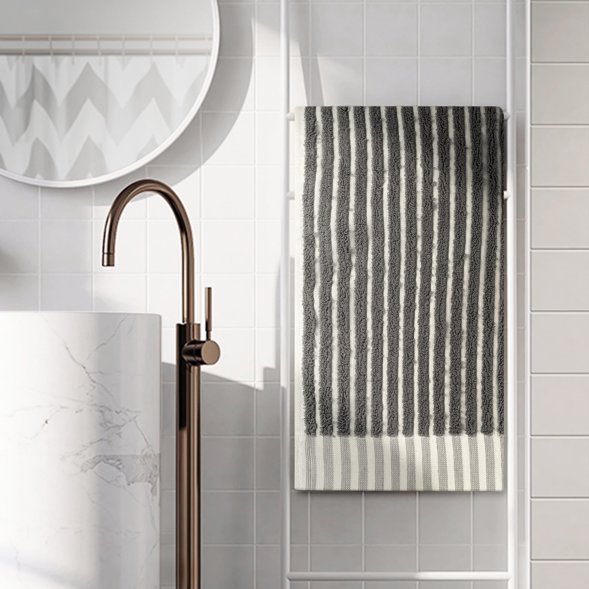 Unique Bargains Cotton Striped Hand Towels Soft Quick Drying Kitchen Towel 14" x 32" Dark Grey 2pk