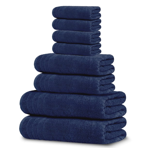 Juego de toallas Tens Towels, 8 piezas, 100% algodón, azul marino
