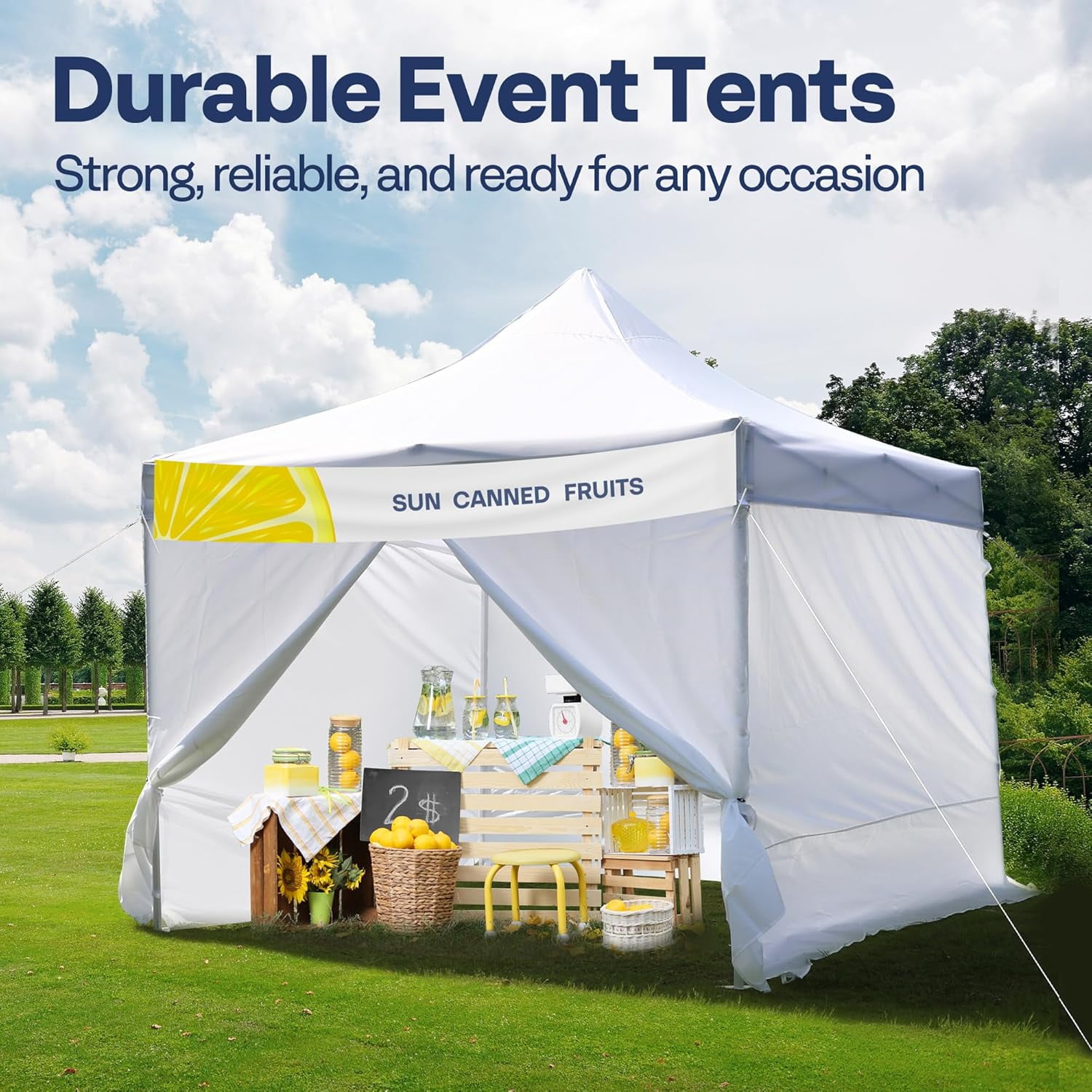 SPECSTAR White Commercial Tent 10' x 10' Instant Pop-up Straight Leg Canopy with Sidewalls