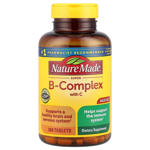 Nature Made Super B Complex with Vitamin C and Folic Acid Tablets, Dietary Supplement, 360 Count
