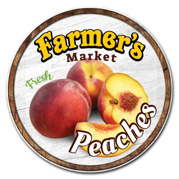 SignMission C-24-CIR-WS-Peaches Corrugated Plastic Sign with Stakes 24 in. Circular - Farmers Market Peaches