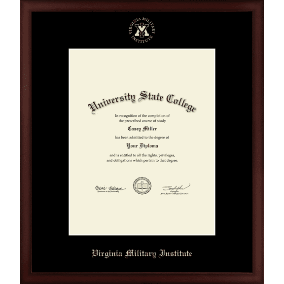 Virginia Military Institute Diploma Frame, Document Size 15.75" x 20"
