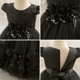 thumbnail image 5 of Girl's 3D Flower Waist Tulle Dress, Baby Toddler Flower Girl Wedding Dress with Bowknot, Shiny Butterfly Pageant Formal Dress for Birthday Christmas Party, 6M-5Y Black 100, 5 of 7