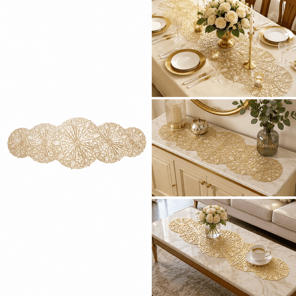 Liujiale Small Table Runner, Heat Resistant Vinyl Table Cover for Dinner Party Wedding Decor Gold