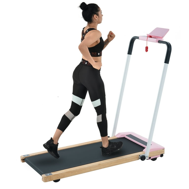 2 in 1 Folding Wood Treadmill Under Desk Smart Walking Running Machine Installation Free Compact FoldableTreadmill for Home Office Gym Cardio