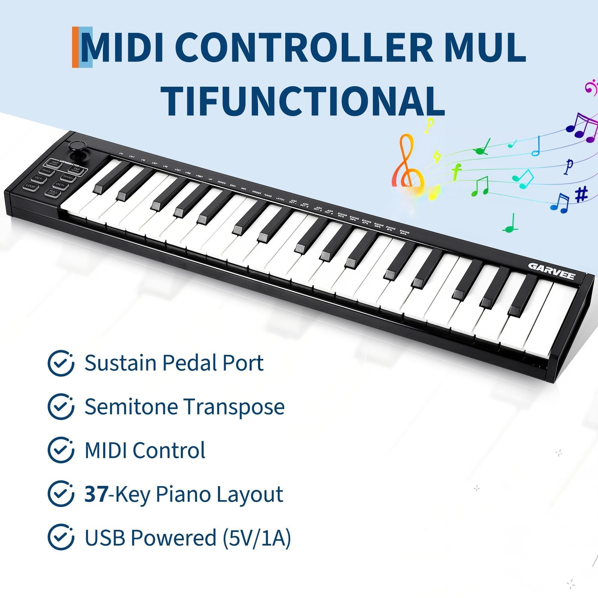 37-Key MIDI Keyboard Controller — Compact USB/DAW Integrated Keyboard with 8 Drum Pads, 8 Knobs & OLED Display. Ideal for Music Production.