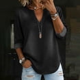thumbnail image 6 of Miqool Women's Washed Denim Tunic Tops 3/4 Sleeve V-Neck Loose Fit Jean Blouse Casual Roll-Up Sleeve Everyday Shirts, 6 of 9