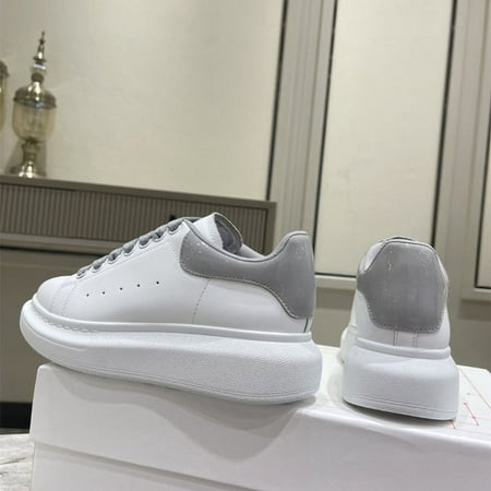 

NAYUKA Women‘s White Shoes 2023 New Thick Bottom Height Increasing Insole Color Matching Lace up Casual Sports Couple Boat Shoes