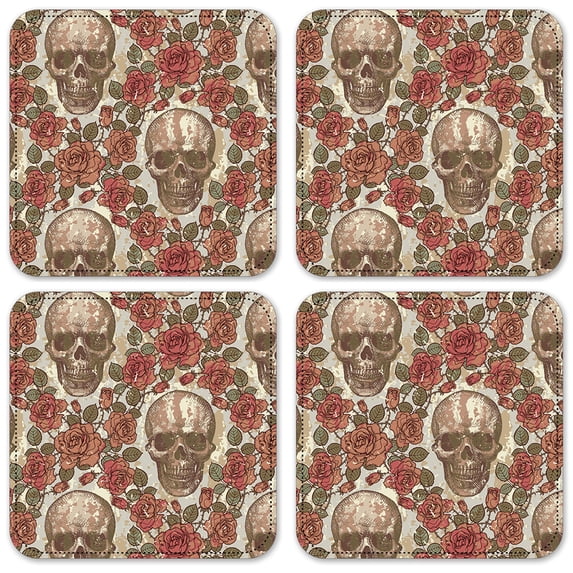 Vinyl Drink Coasters - Set of 4 - Skulls and Roses