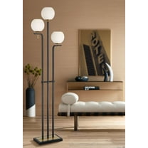 Possini Euro Design Acadia Modern Floor Lamp 71" Tall Black Warm Gold Metal 3 Light Frosted White Glass Globe Shade for Living Room Bedroom Office