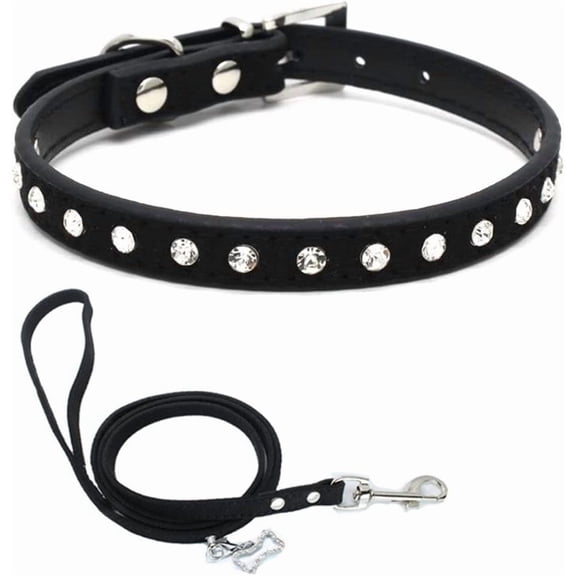 Puppy Collar and Leash with Bling Diamond, Pretty Crystal Sparkly Rhinestone Glitter Jewel Girls Cat Collars for XXS Xs Small Medium Pet Female Dogs Boys Kitten
