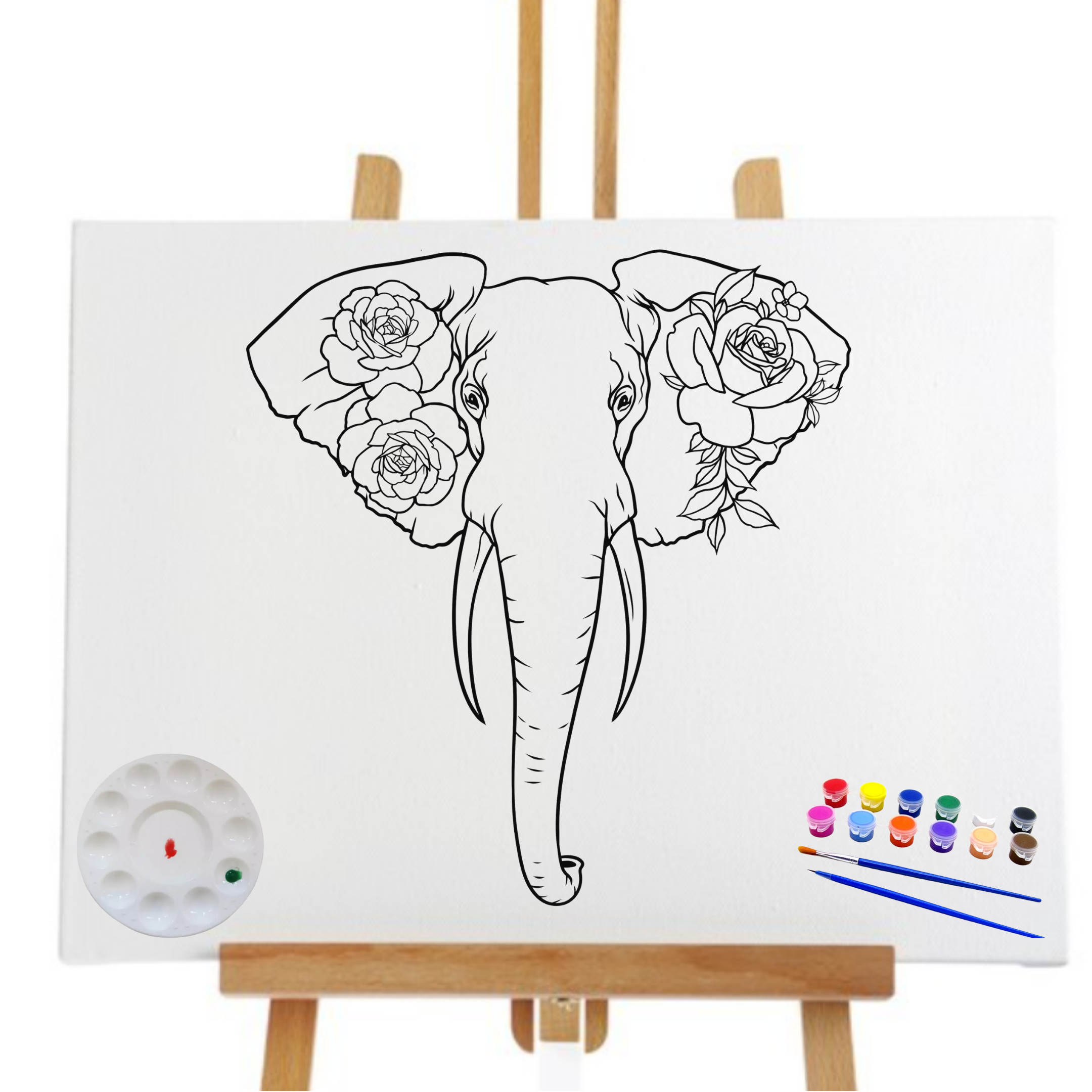 Pre Drawn Canvas Paint Kit | Teen, Kids and Adult Sip and Paint Party Favor | DIY Date Night Couple Activity| Canvas Boards for painting| Gift Elephant (S 8x10 CANVAS ONLY))