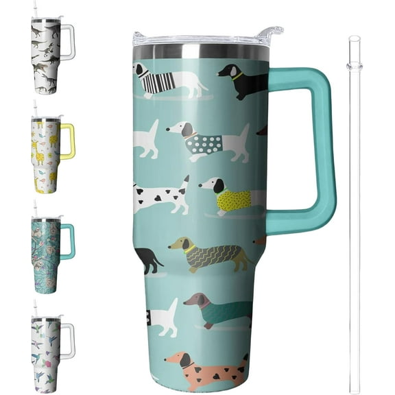 40 oz Dachshund Tumbler with Handle and Straw, Dog Insulated Stainless Steel Cup with Lid, Travel Coffee Mug Water Bottle, Animal Lovers Women Gifts