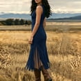 thumbnail image 5 of Karymi Faux Suede Midi Bodycon Dress, Sleeveless U Neck Front Zip V Hem Fringe Western Cowgirl Party Dress Dresses for Women, 5 of 5