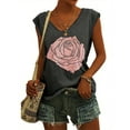 thumbnail image 2 of Women Cap Sleeve Blouses Rose Graphic Tees T-Shirt Casual V Neck Tank Tops Loose Fit Summer Basic Shirts, 2 of 3