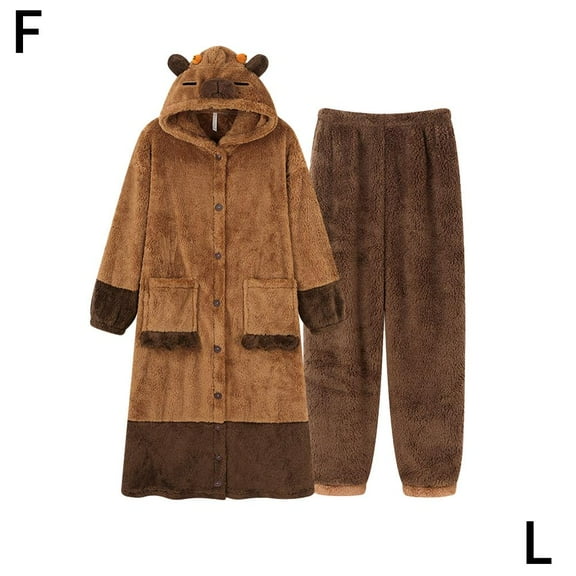 Unisex Capybar-a Costume Warm Flannel Cute Animal One-piece Pajamas Halloween Christmas Sleepwear Jumpsuit Pajamas H0I4