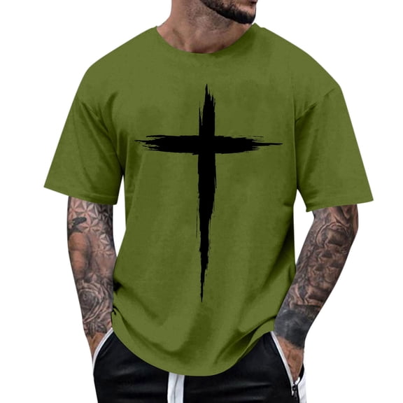 HONHUZH Mens Summer Tops 2026 Cross Graphic Tees Casual Print Crew Neck Pullover T-Shirt Short Sleeve Tees