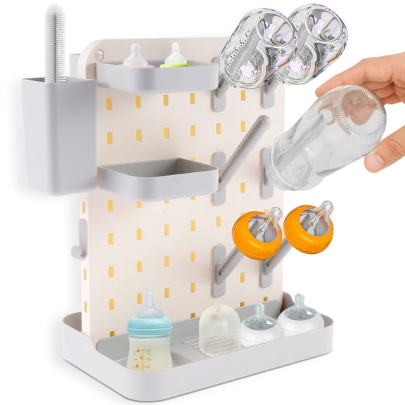 Baby Bottle Drying Rack Large Capacity Bottle Dryer Holder PP PS Space Saving Vertical Bottle Dryer Rack Holder for Baby Bottles and Cleaning Supplies