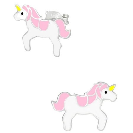 Hypoallergenic Sterling Silver Pink Unicorn Stud Earrings for Kids (Nickel Free)