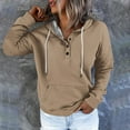 thumbnail image 2 of AherBiu Women Fall Pullover Tops Long Sleeve Half Button Hooded Sweatshirt for Women Solid Color Hoodies, 2 of 5