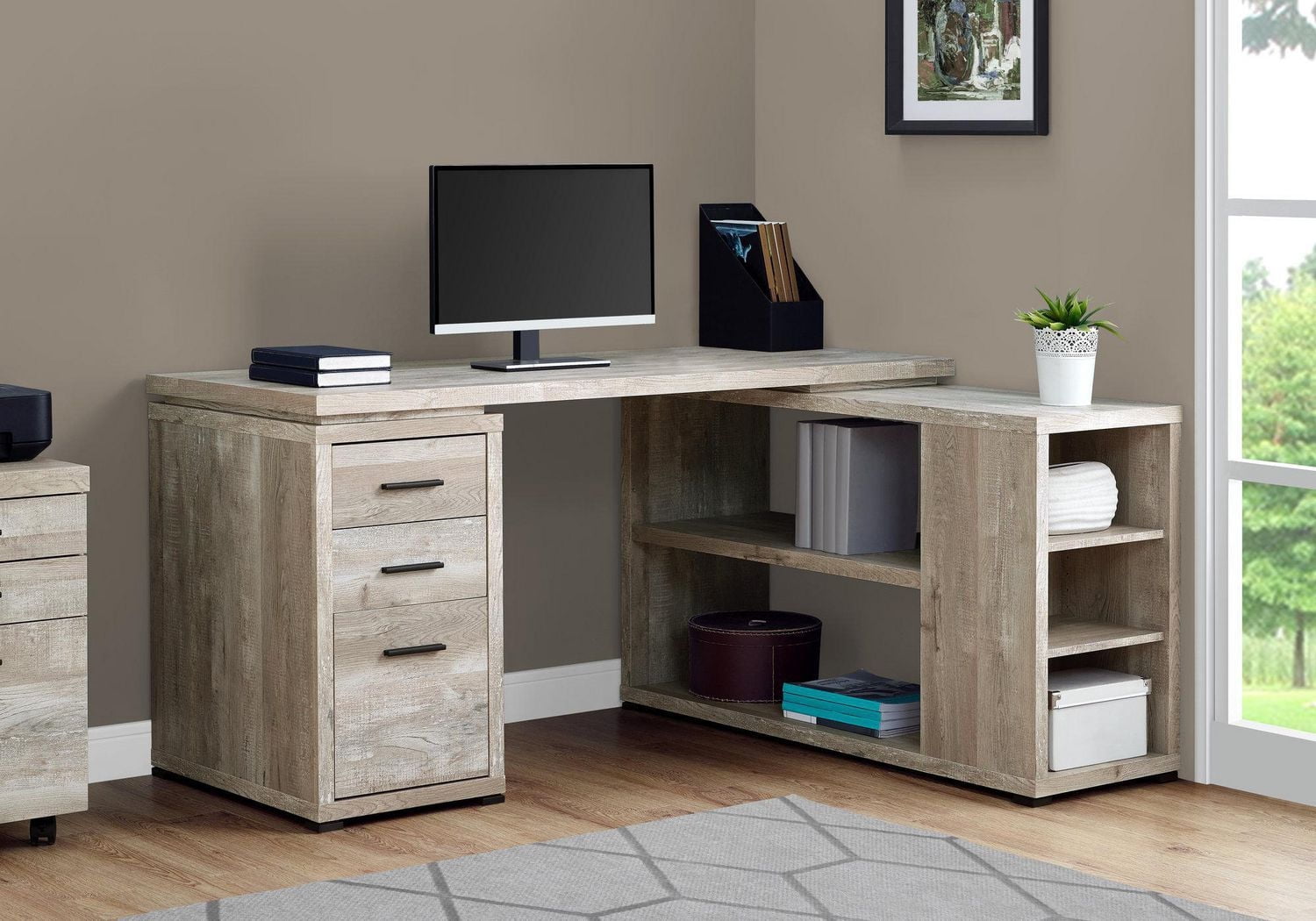 Monarch Specialties Computer Desk, Home Office, Corner, Left, Right Set-up, Storage Drawers, L Shape, Work, Laptop, Laminate, Beige, Contemporary, Modern
