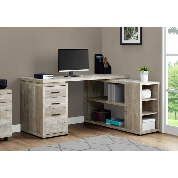 Monarch Specialties Bureau, Bureau À Domicile, Coin, Configuration Gauche, Droite, Tiroirs De Rangement, Forme De L, Travail, Ordinateur Portable, Stratifié, Beige, Contemporain, Moderne