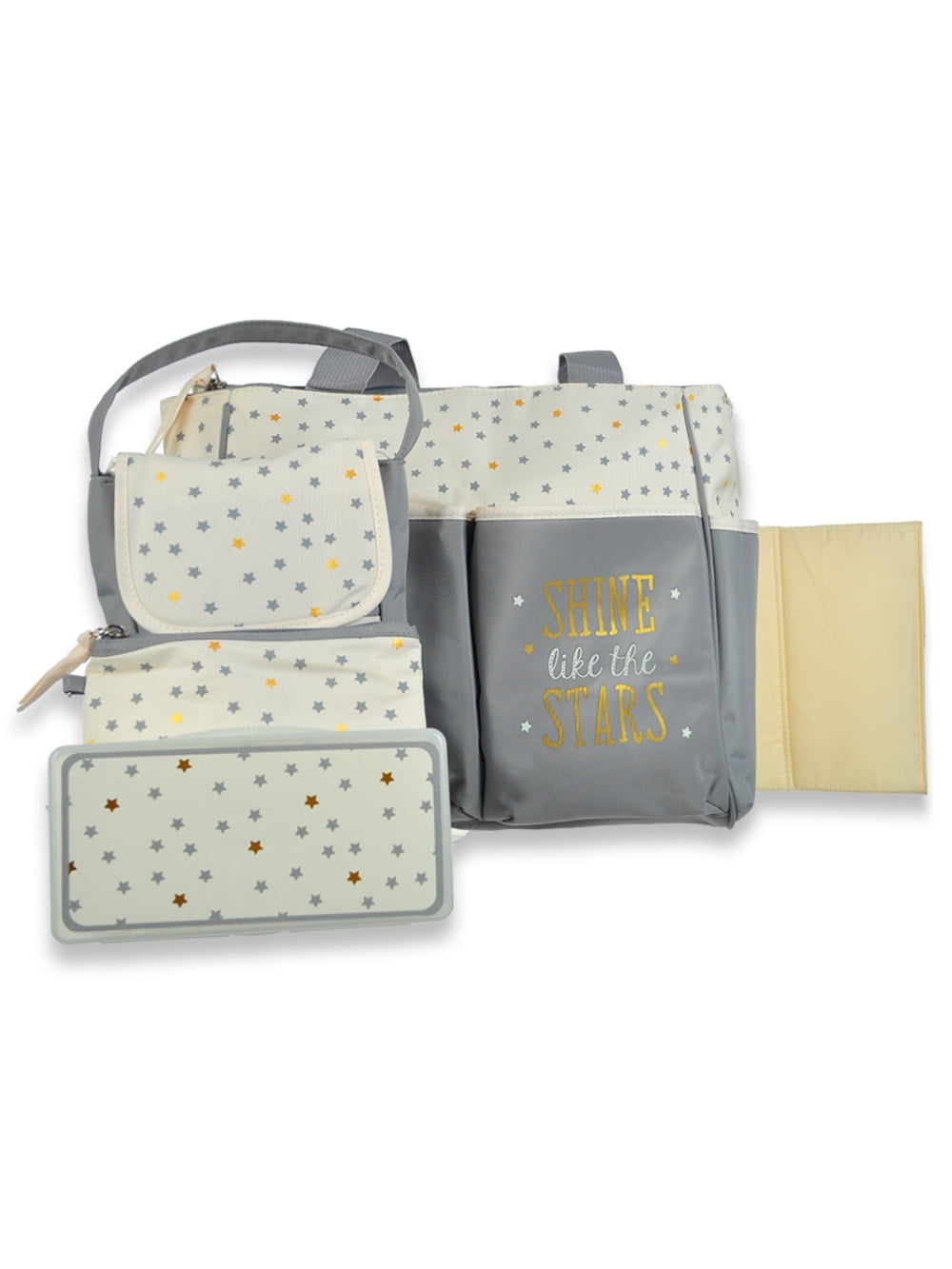 Baby Essentials Baby Boys' 5-Piece Stars Diaper Bag Set - cream, one size