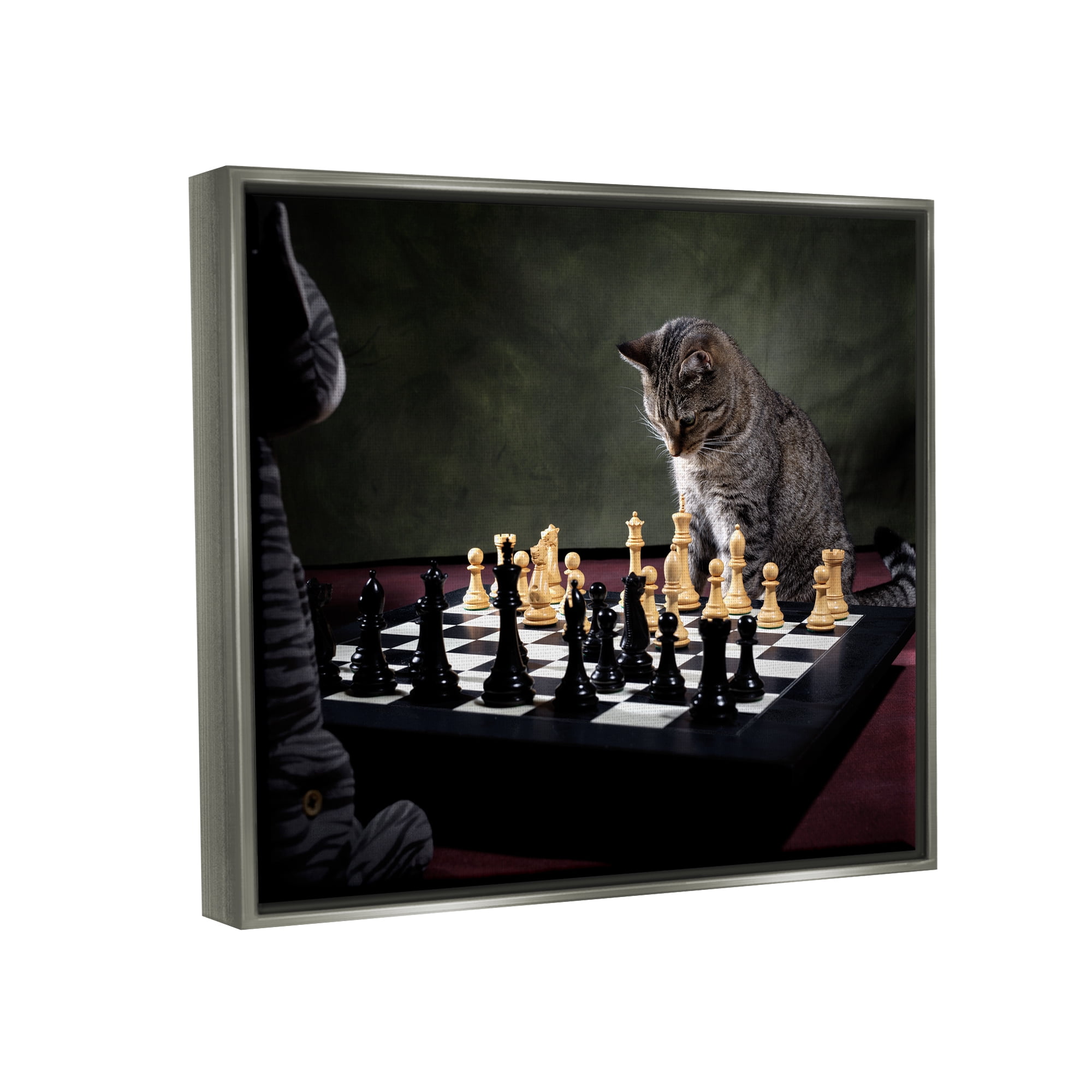 Stupell Industries Cats Playing Chess Animals & Insects Photography Gray Floater Framed Canvas Art Print Wall Art, 31 x 25